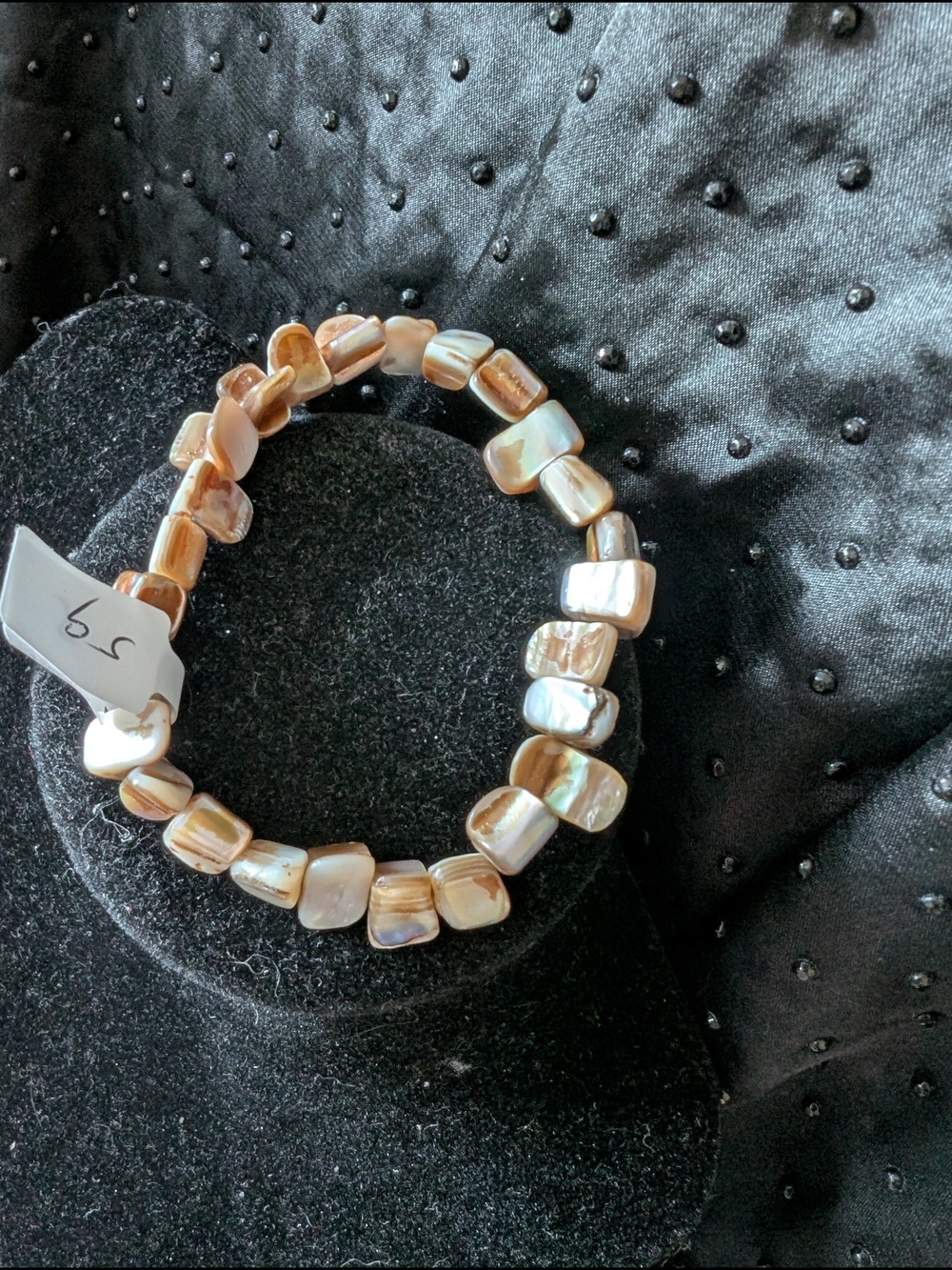 Elegant Vintage Abalone Bead Stretch Bracelet - Cream & Brown #59